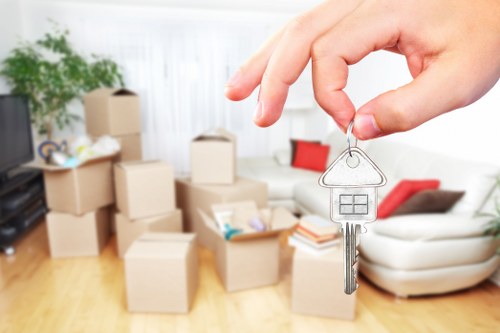 Prepared moving boxes and furniture for a home move in Pimlico
