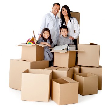 Professional movers carrying boxes from a Pimlico apartment